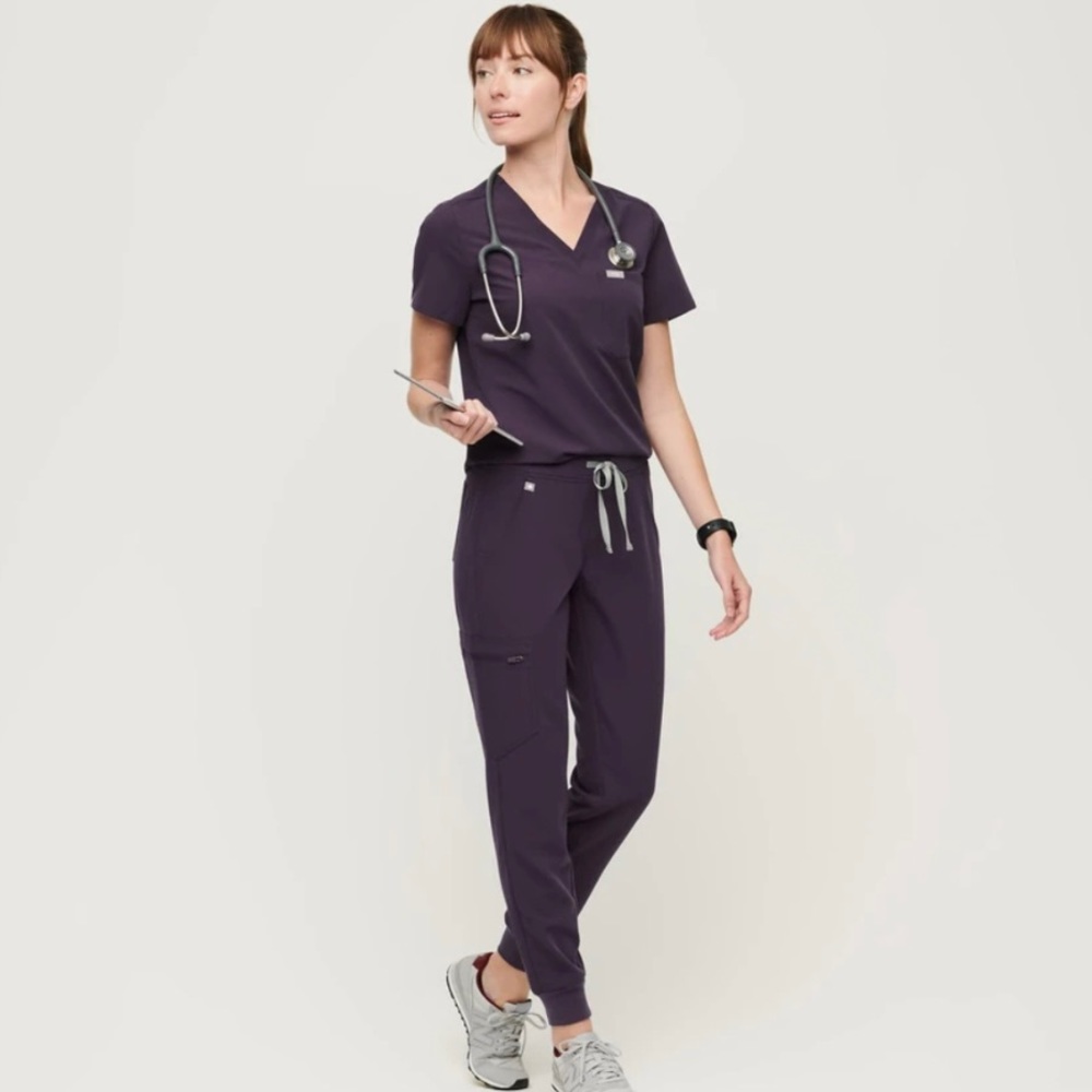 Figs Purple Shadow Set Catarina Scrub Top XS and Zamora Jogger Pants SP - NWT